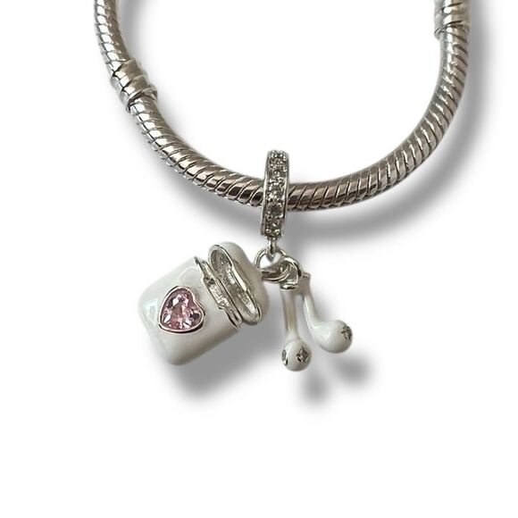 Music Lover Apple Airpods S925 Sterling Silver, Pandora Moments Compatible Charm - Picture 1 of 6
